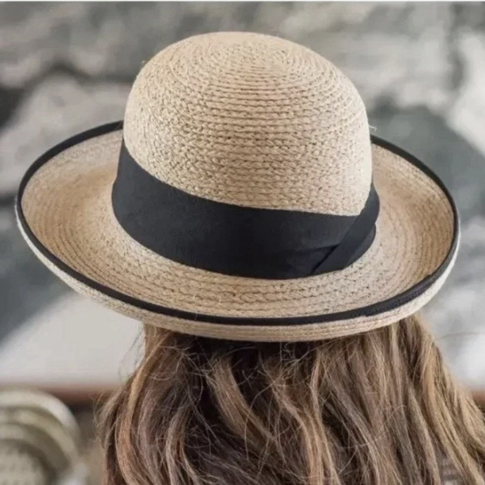 Tilley Rebecca R2 Raffia Sun Hat Womens Small Natural With Black Trim UPF 50+